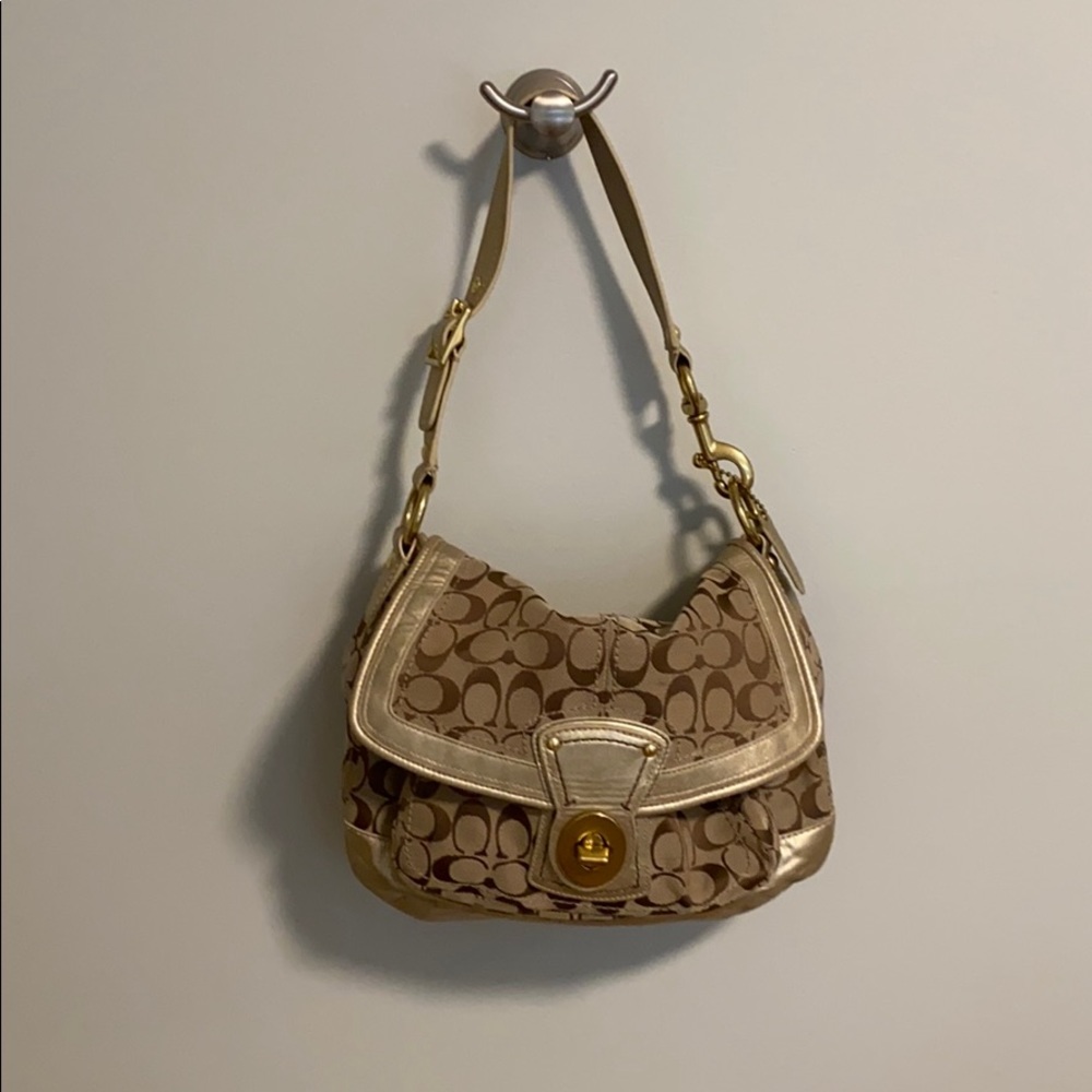 Coach Tan and Gold Shoulder Bag